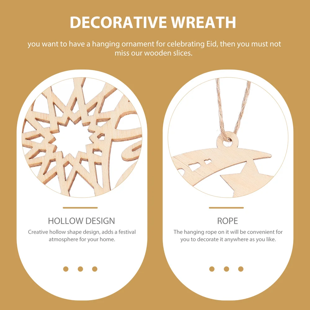 

4pcs Eid Mubarak Ornament Hollow Wooden Pendant Ramadan Hanging Ornaments