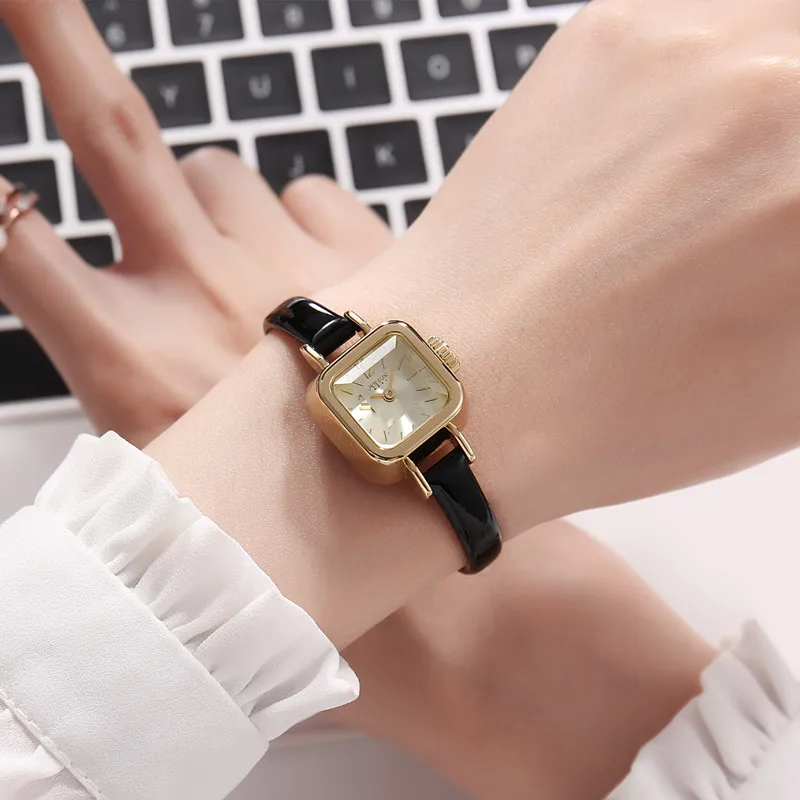 Girl Unique Square Small Dial Ladies Watches Women Thin Leather Strap Quartz Hour Rose Gold Female Fashion Clocks Montre Femme