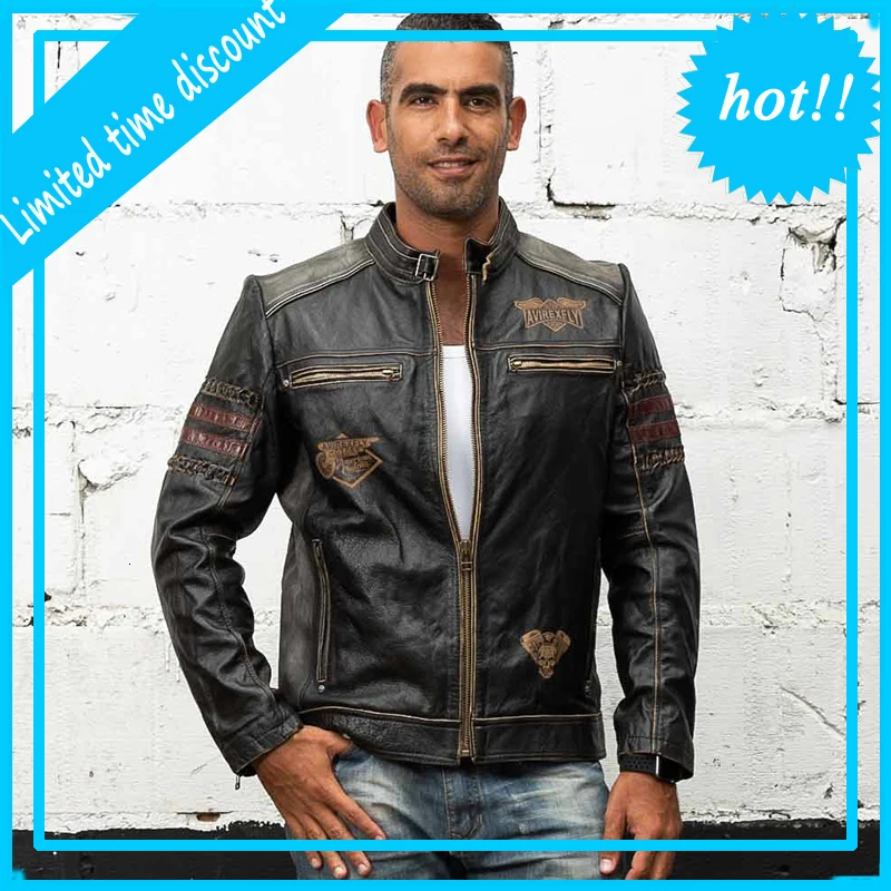 Мужская байкерская куртка из мягкой воловьей кожи повседневная мотоциклетная с