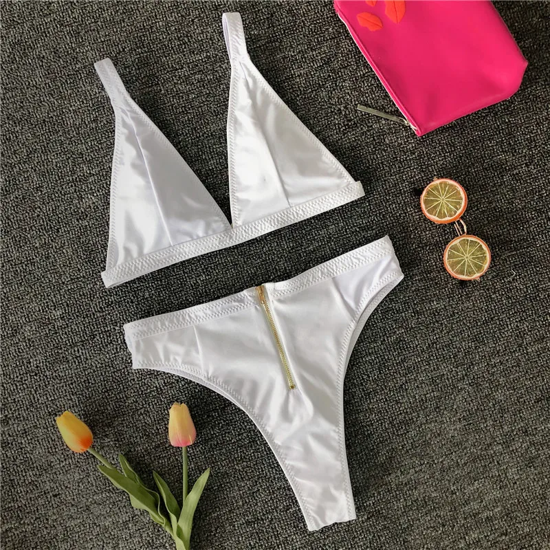 

Sexy High Waist Bikinis 2021 Mujer Zipper Swimwear Women Bathers Hollow Out Swimsuit Female Adjustable Bathing Suit New
