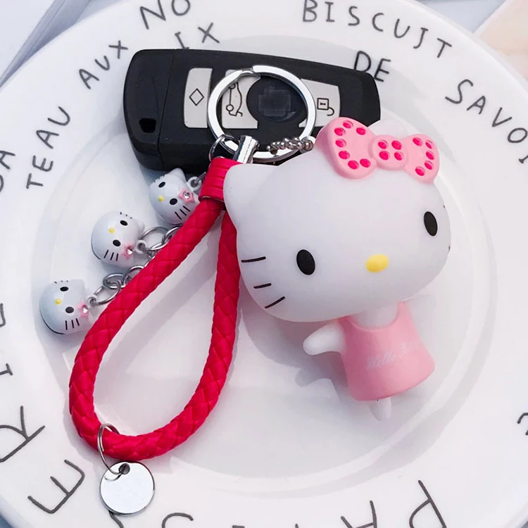 A15 Милый розовый Кот hello kitty кукла брелок кожаный шнур брелок держатель металлический брелок с колокольчиком брелок Шарм сумка Подвеска для автомобиля подарок - Цвет: A15