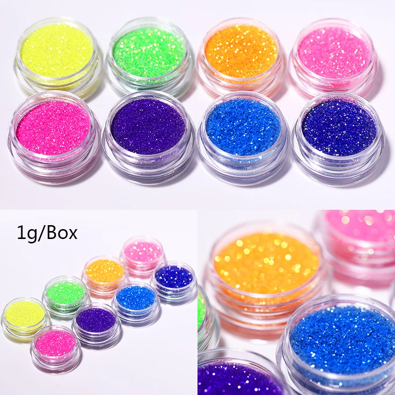1g/Box Fluorescent Sugar Nail Art Glittery Powder Dust Sequins Candy Colors Iridescent Sparkling Decoration for Tips | Красота и