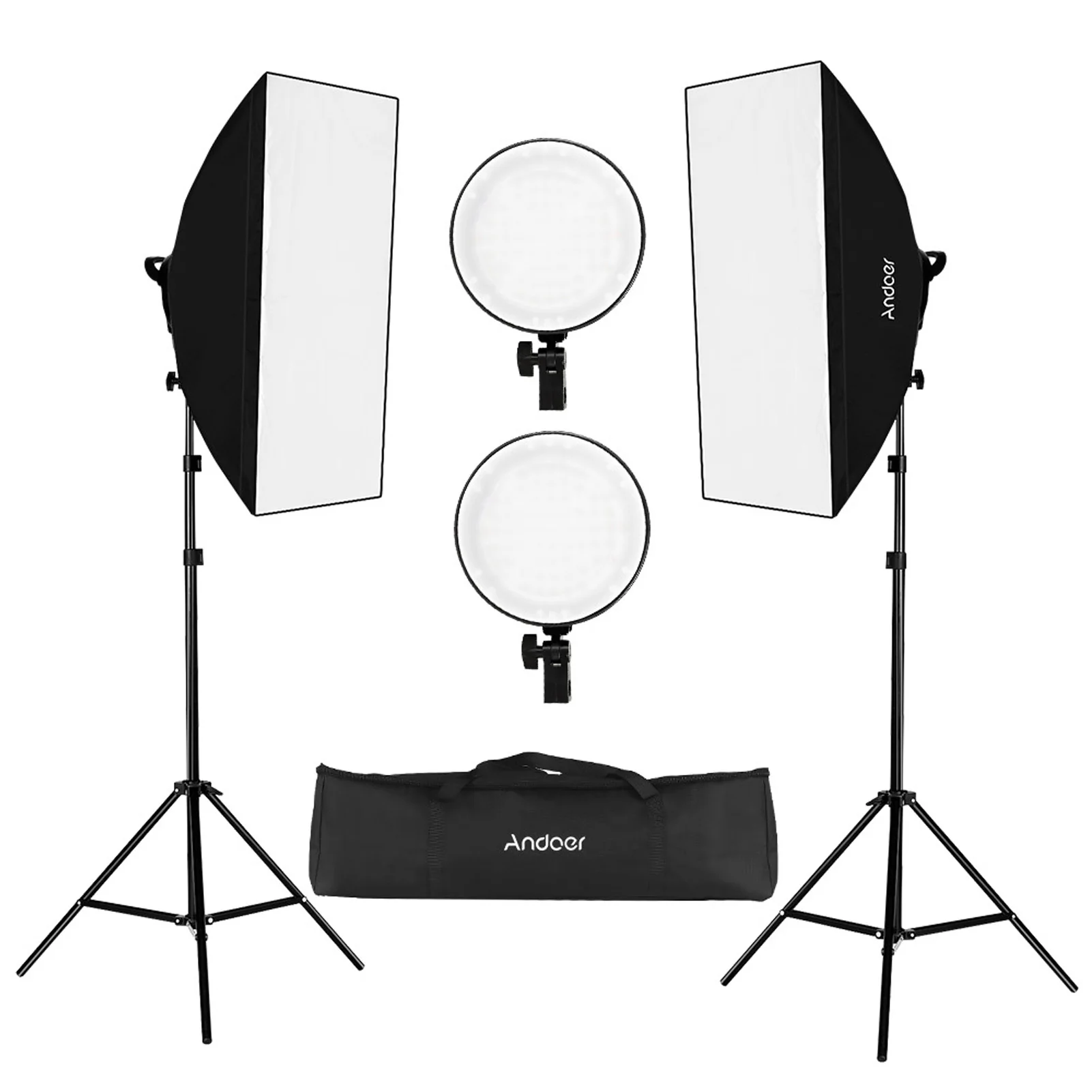 

Andoer Photography Studio Kit Softbox LED Light 45W Bi-color Temperature 2700K/5500K Dimmable LED Lights Light Stands Carry Bag