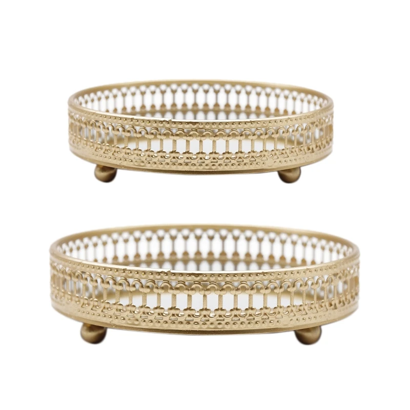 Металлический поднос для хранения ювелирных украшений стеклянное зеркало