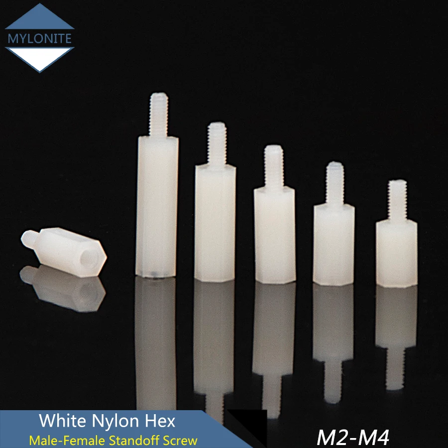 

M3 M4, белая Шестигранная нейлоновая прокладка, штекер-гнездо, плоская головка, нейлоновые пластиковые шаговые шестигранные шурупы, гайки