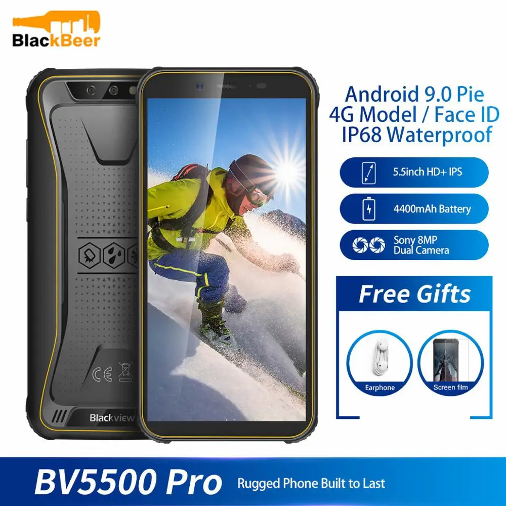 Blackview BV5500 pro 5,5 дюймов 4G LTE мобильный телефон водонепроницаемый прочный IP68 смартфон MT6739 четырехъядерный мобильный телефон 4400 мАч Face ID