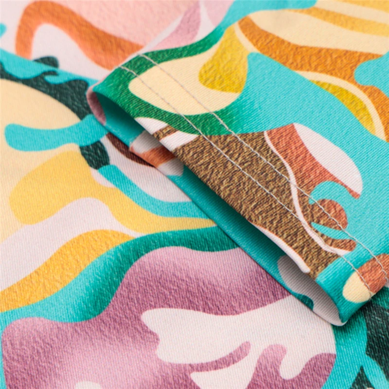 

Women Stylish Abstract Print High Neck Long Sleeve Bodysuit Open Back Sexy Color Block Short Tight Romper