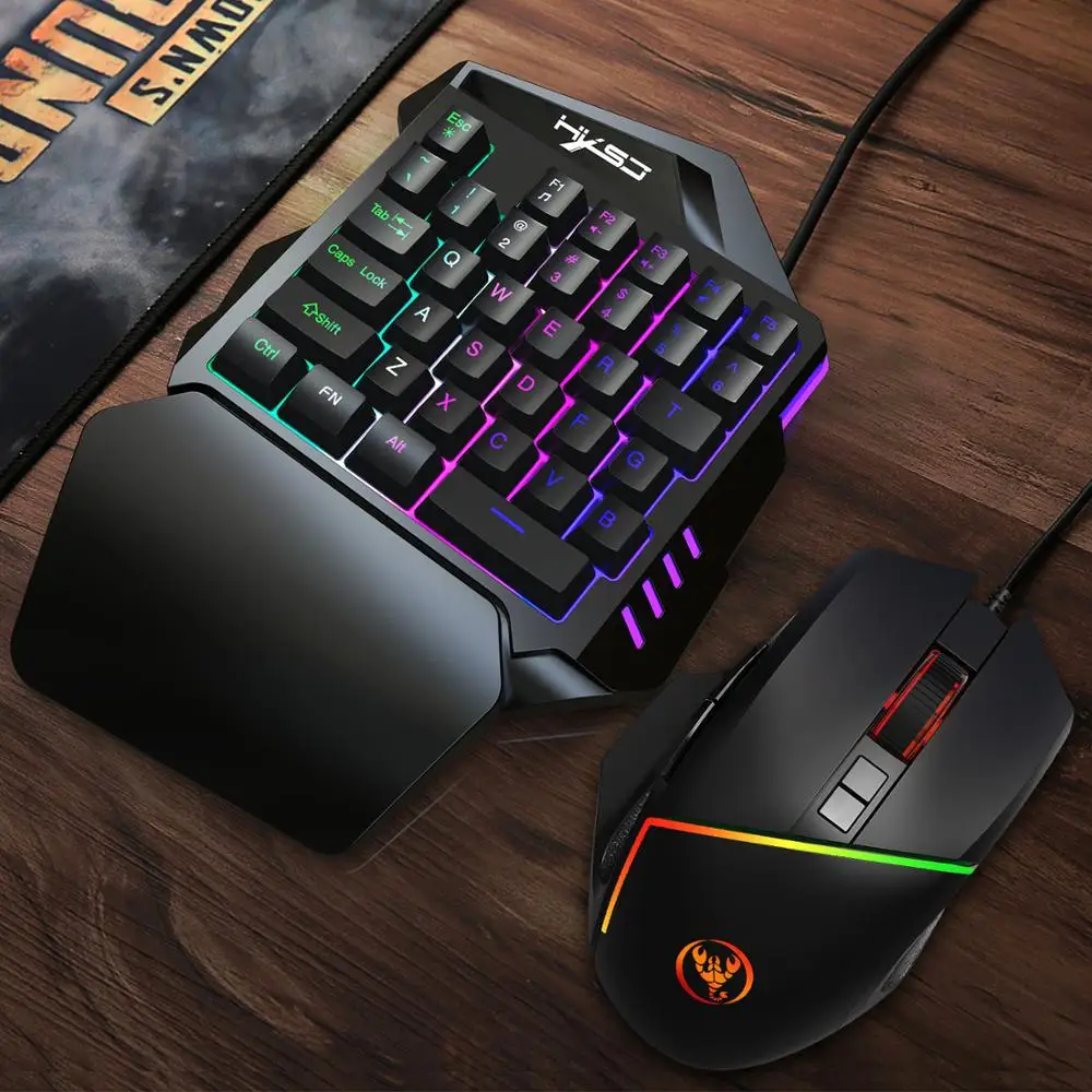 

Single hand One-Handed Gaming Keyboard RGB Backlit Portable Mini Gaming Keypad 6400DPI Mouse Set for PC PS4 Xbox Gamer