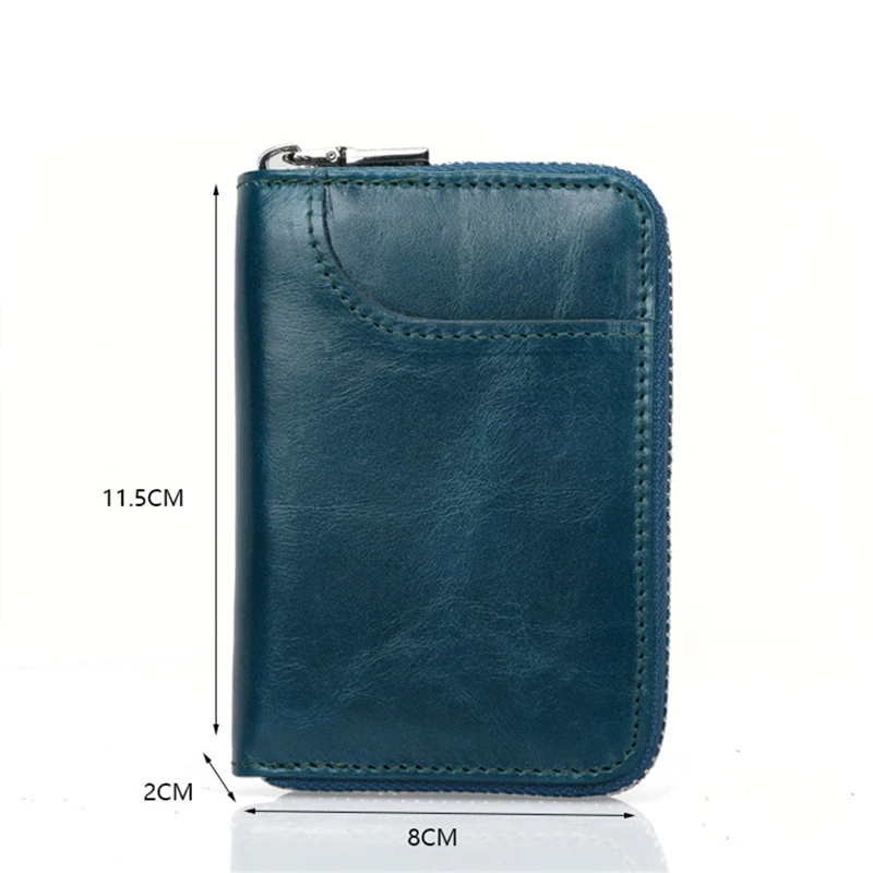 

Genuine Leather Men Women Short Credit Card Holder Zipper Wallet Travel Journey Business ID Card Organizer Coin Purse Unisex