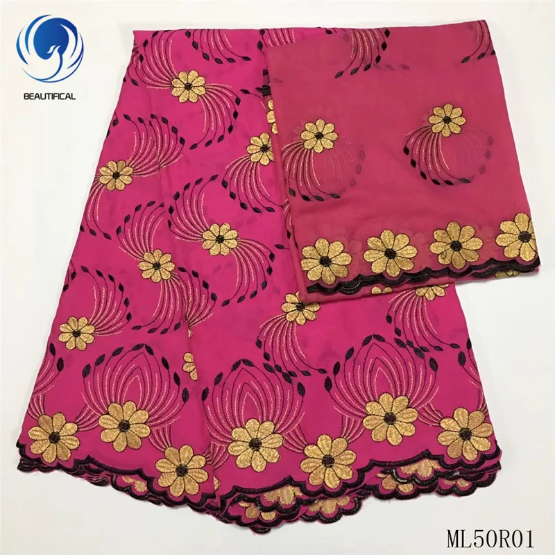 

Красивая нигерийская хлопчатобумажная кружевная ткань для платья, Цветочная вышивка, Африканское сухое кружево ML50R01