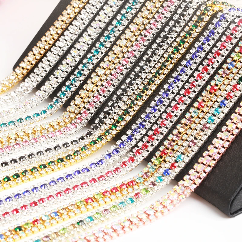 1 ярд 3 ряда серебряная основа цветные стразы цепочка для стакана стеклянная