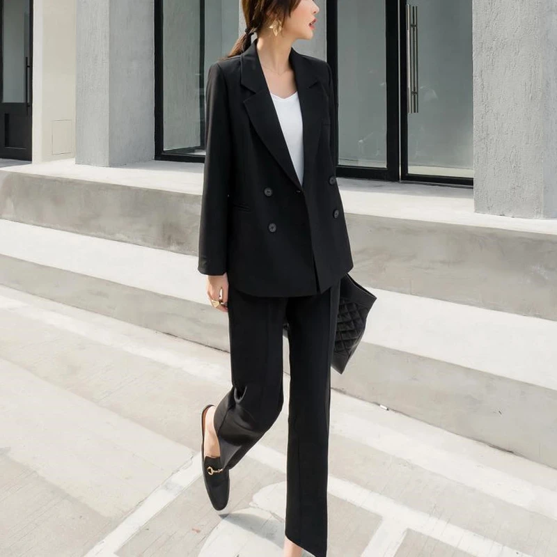 Осенний женский костюм комплект из 2 предметов повседневный Блейзер брюки с