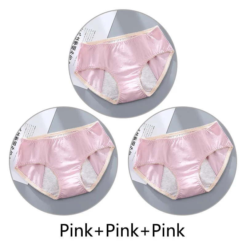 Pink Pink Pink 3 шт. Женские Жаккардовые недержание менструальные трусики женские бесшовные мягкие непроницаемые шорты хлопок физиологический Preiod нижнее белье - Цвет: Pink Pink Pink