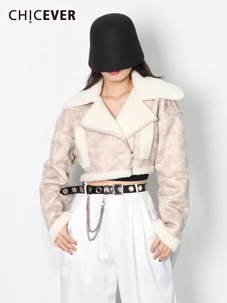 

CHICEVER элегантный Colorblock (цветовой блок), короткие пальто для женщин, с отворотом, с повседневная, Лоскутная, с длинным рукавом Женские зимние к...