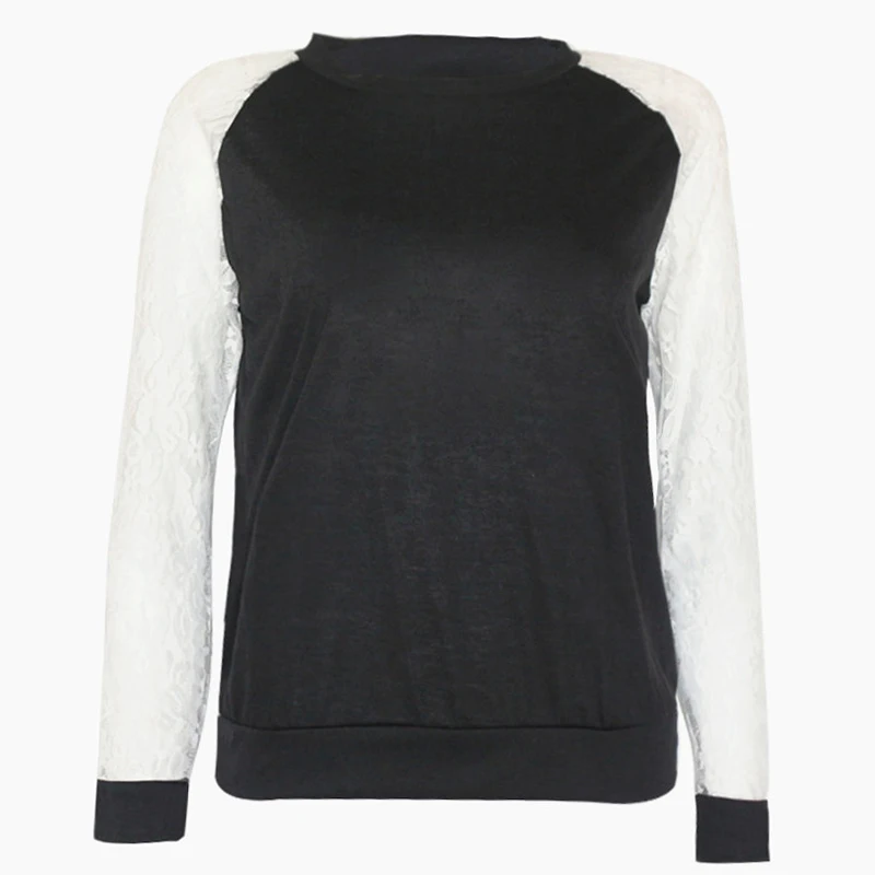 Женская блузка с круглым вырезом и длинными рукавами Повседневная кружевная