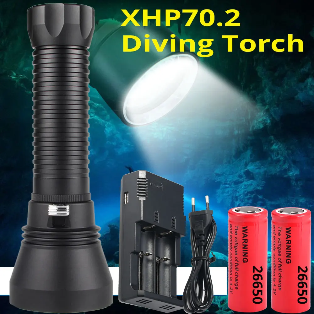 Barato Más Brillante XHP70.2 Más Potente LED Linterna De Submarinismo 200m Bajo El Agua Antorcha XHP50 IPX8 Impermeable XHP70 DE BUCEO Lámpara Lanterna