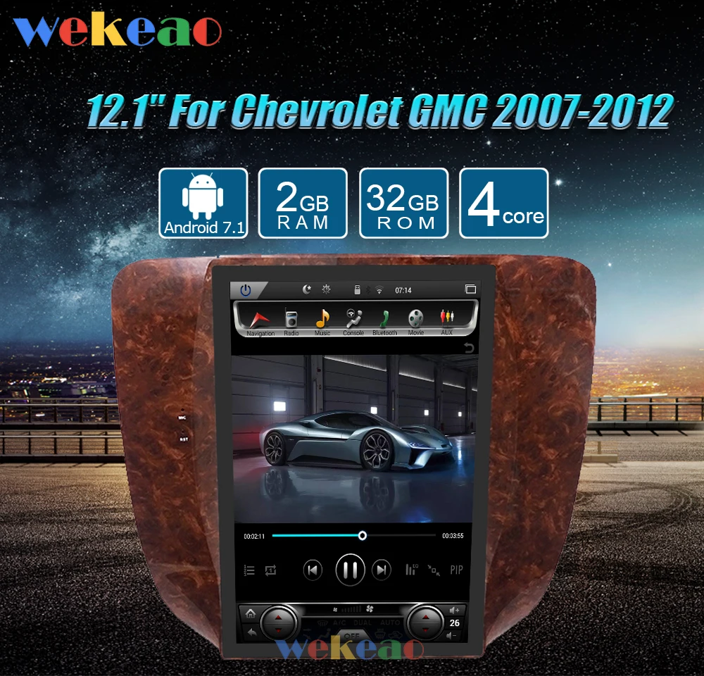 Wekeao вертикальный экран Tesla style 12,1 ''1Din Android 7,1 автомобильный dvd-плеер gps навигация Автомагнитола для Chevrolet Yukon GMC wifi