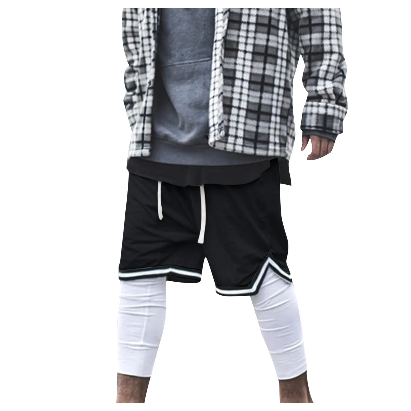 

Men's Gym Sport Shorts Solid Drawstring Zipper Pocket Stripe Splice Shorts Boys Basketball Five-point Casual Pants Ropa Hombre