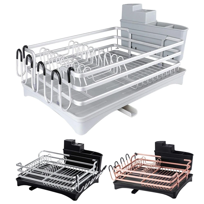 

Dish Drying Rack, Compact Rustproof Dish Rack and Drainboard Set, Dish Drainer with Adjustable Swivel Spout