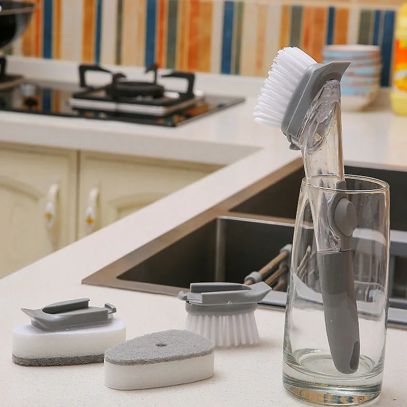 5in1 ложки с длинной ручкой щетка для чистки съемная скруббер губка посуды