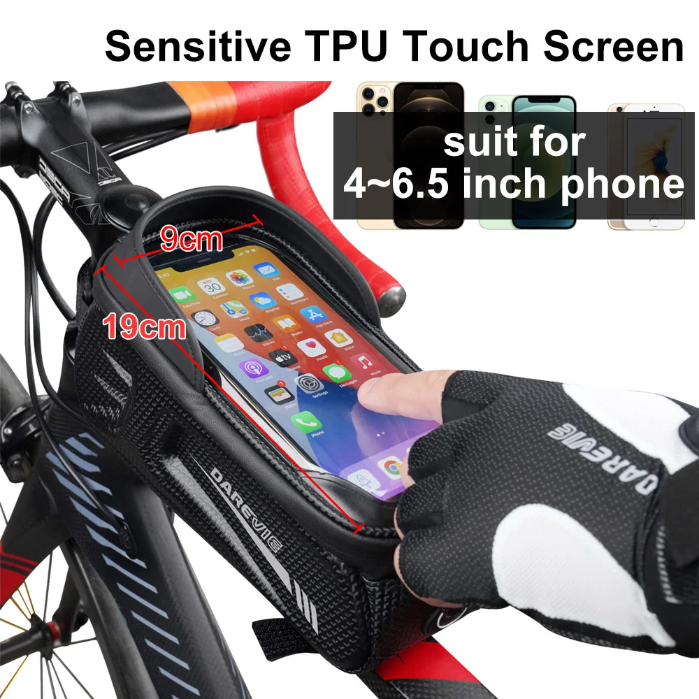darevie new bicycle bag 2022 summer touch screen waterproof 6 5 inches phone reflective frame front top tube bike accessories free global shipping
