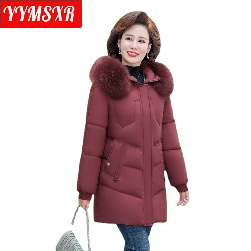 High-quality Middle-aged and Elderly Women Cotton-padded Clothes Winter Jacket 2022 New Plus Velvet Padded Top Solid Large Size