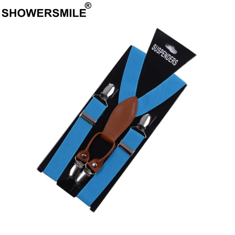 blue SHOWERSMILE подтяжки для женщин, кожаный сплав, 4 зажима, подтяжки, желтые тиранты, женские подтяжки для взрослых, подтяжки для брюк - Цвет: blue