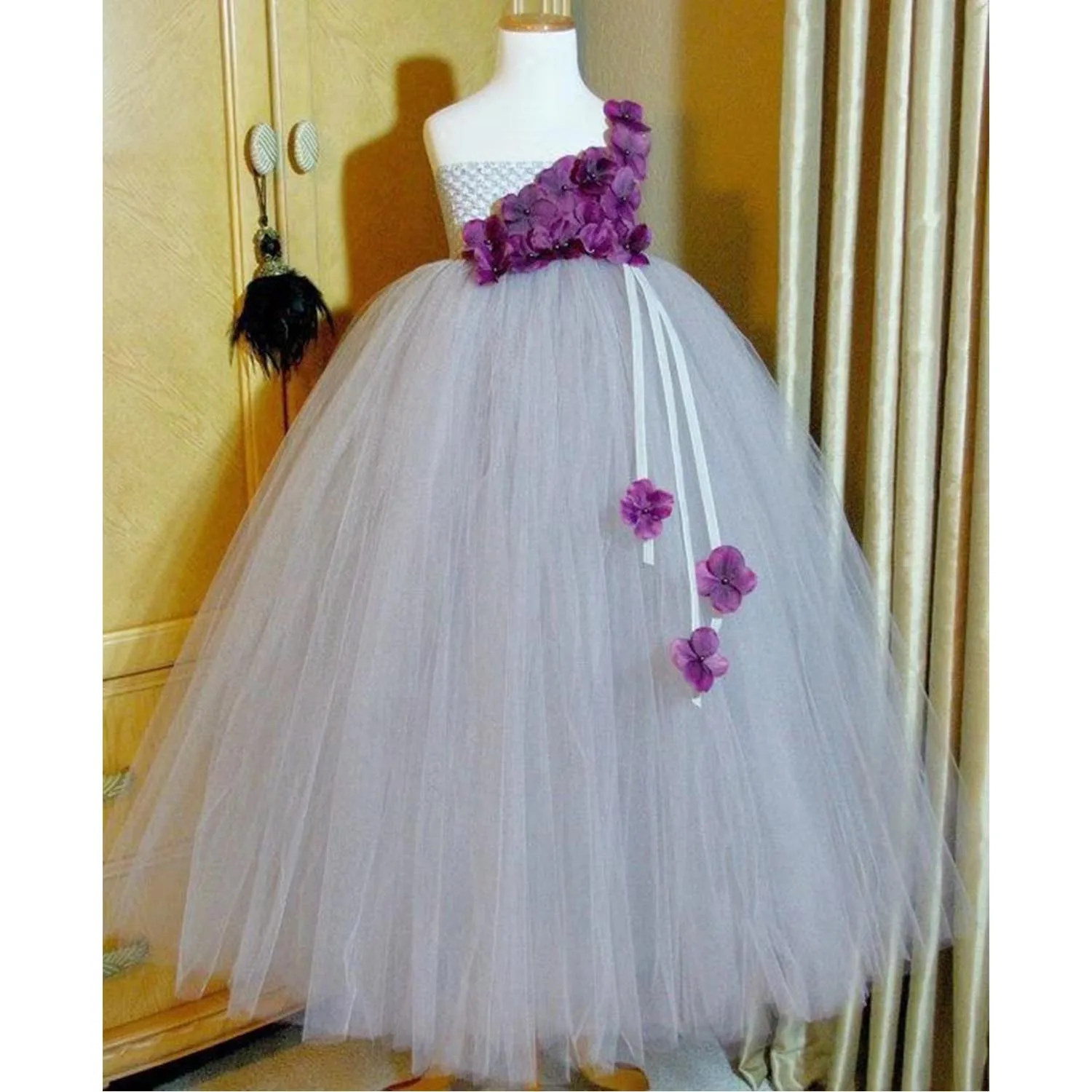 Розового цвета для девочек с цветочным узором Платье-пачка ФЕЯ дети одного плеча