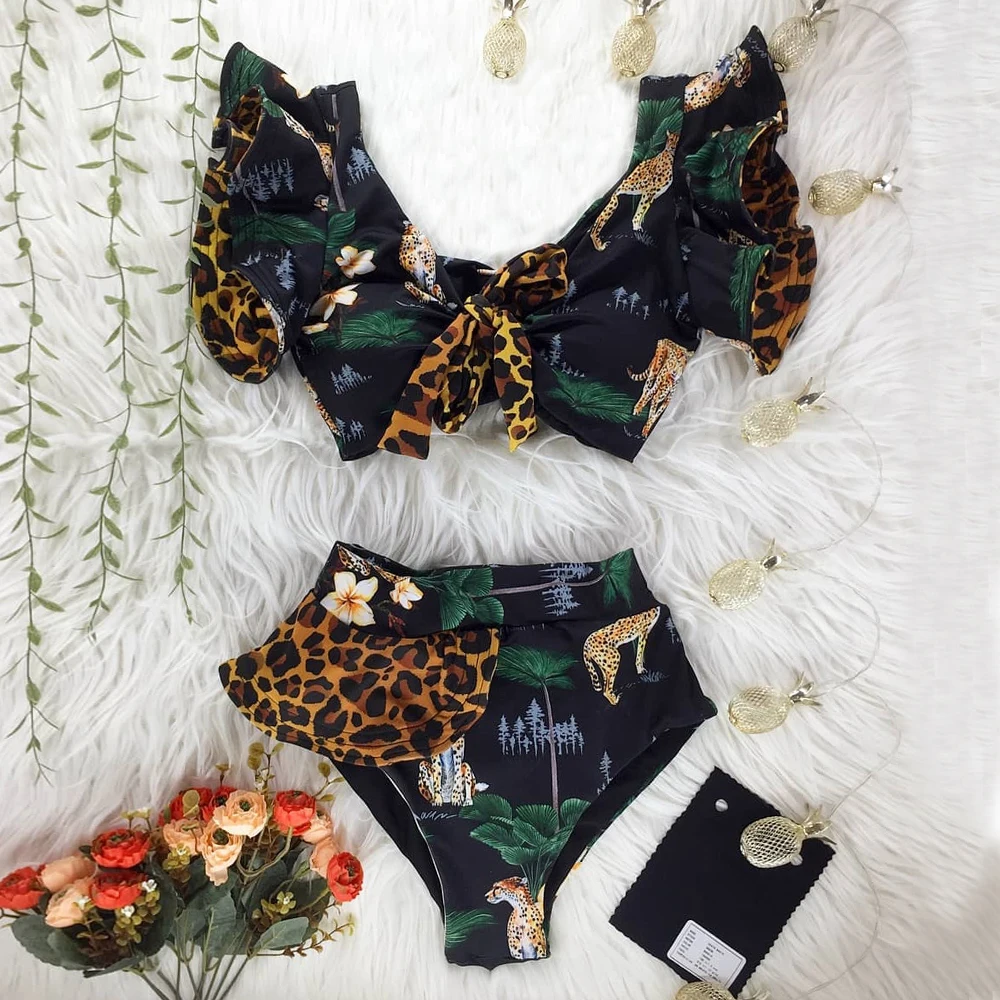 2021 New High Waist Bikini Swimwear Women Swimsuit Push Up Bikinis Women Bathing Suit Biquini Ruffle Bikini Summer Beach Wear