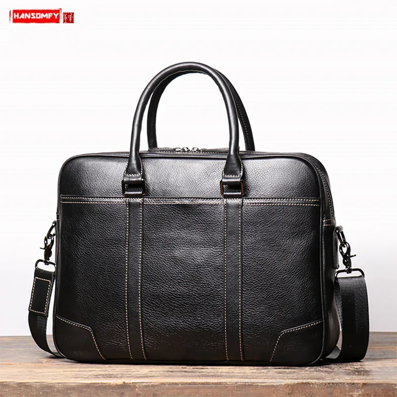 New Vintage Leather Men Handbag Men's Business Large Capacity Laptop Bag Briefcase Simple Male Shoulder Messenger Bags