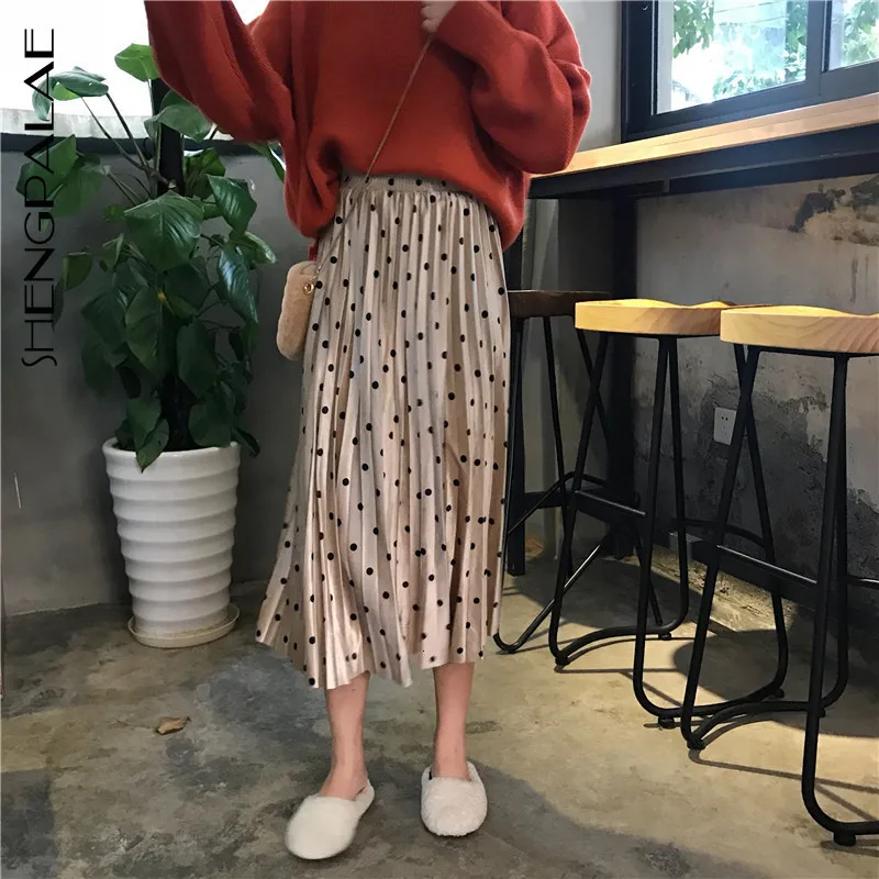 SHENGPALAE новинка 2019 модная Осенняя плиссированная юбка в горошек с высокой талией