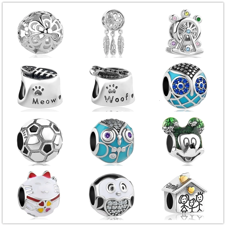 Женский браслет из серебра 925 пробы с бусинами в виде совы Минни и Микки|Бусины| |