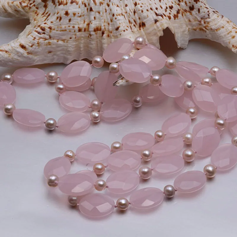 

JYX Authentic 15x20mm Faceted Oval Rose Quartz and Pink Freshwater Pearl Necklace 43inch Jewelry for Women