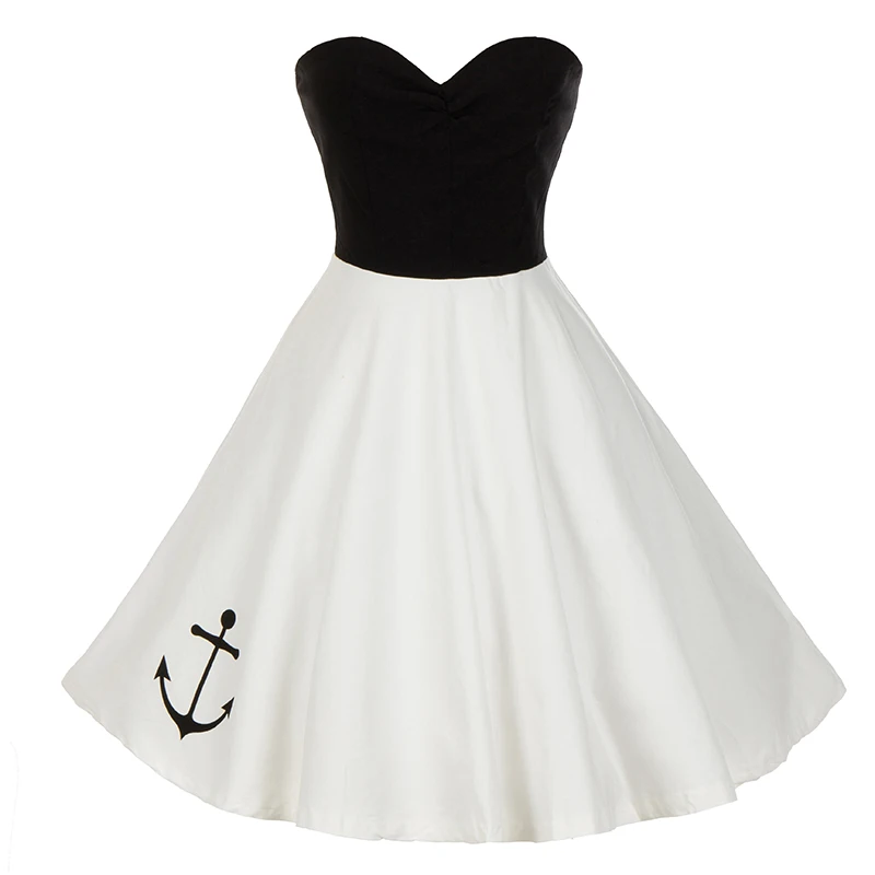 Женское платье без рукавов черно белое трапециевидной формы в готическом стиле