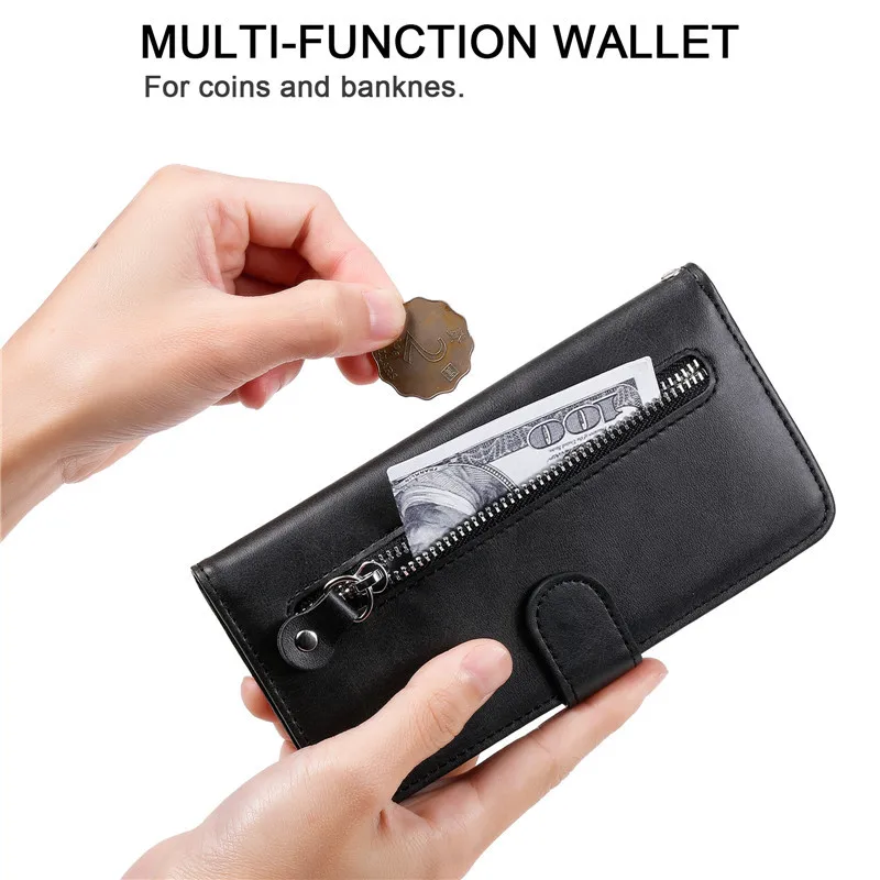 

For Oppo F17 Pro Case Leather Zipper Wallet Cover On Oppo A53S A33 A73 A72 A93 Flip Book Cases For Oppo Realme 7i Phone fundas