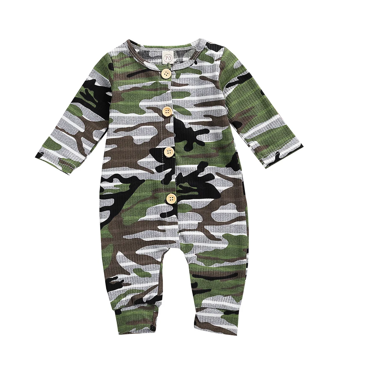 

0-18M Newborn Baby Boys Girls Camouflage Long Sleeves O-Neck Button Rompers