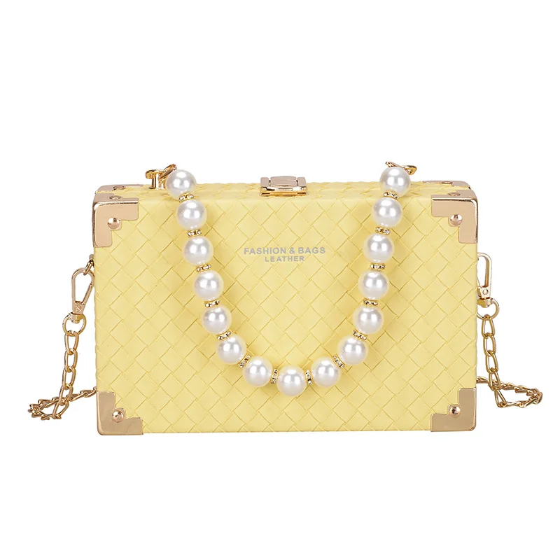 

Small fresh woven handbag women's summer 2021 fashion small pearl chain shoulder bags for women crossbody bags