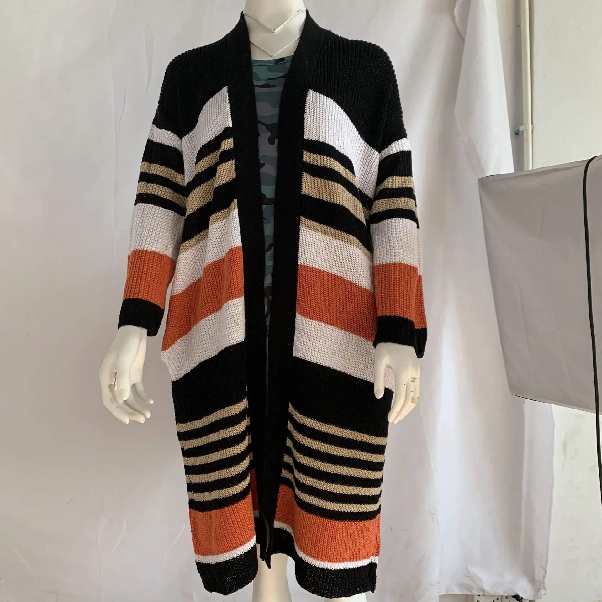 

WEPBEL Loose Stripe Cardigan Women's Sweaters Autumn Winter Women Long Open Sweater Women's New Large Size