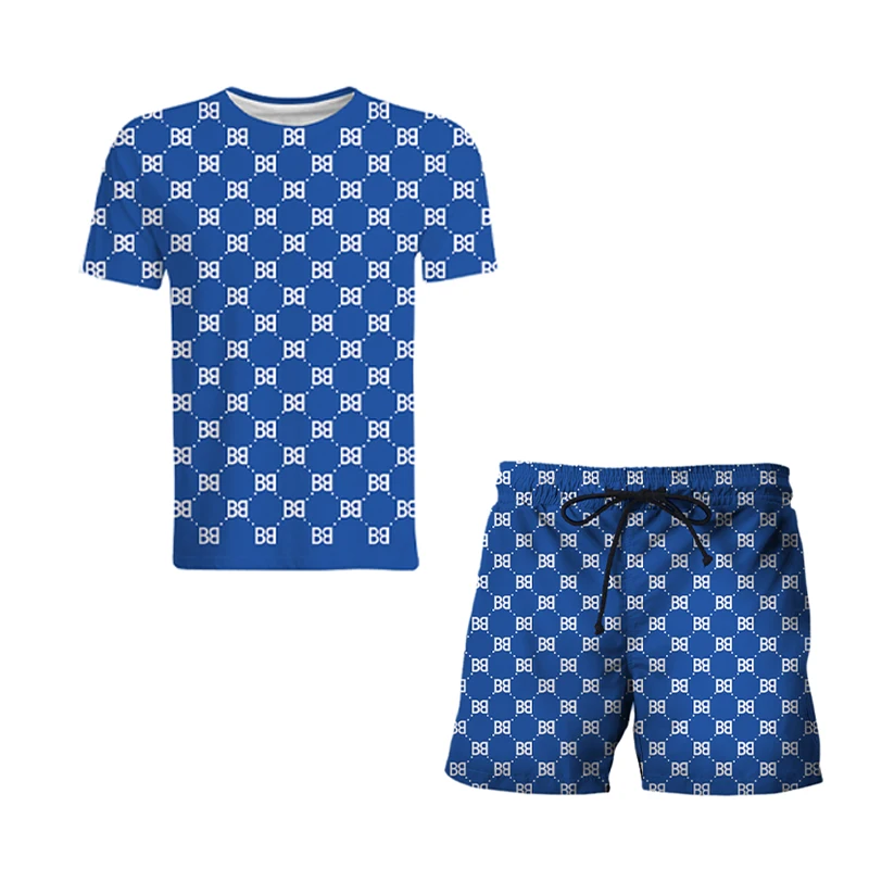 

2021 BB Men's Sports Suit 3D Printing Fashion Casual Swimwear Suit Street Brand Fitness Suit