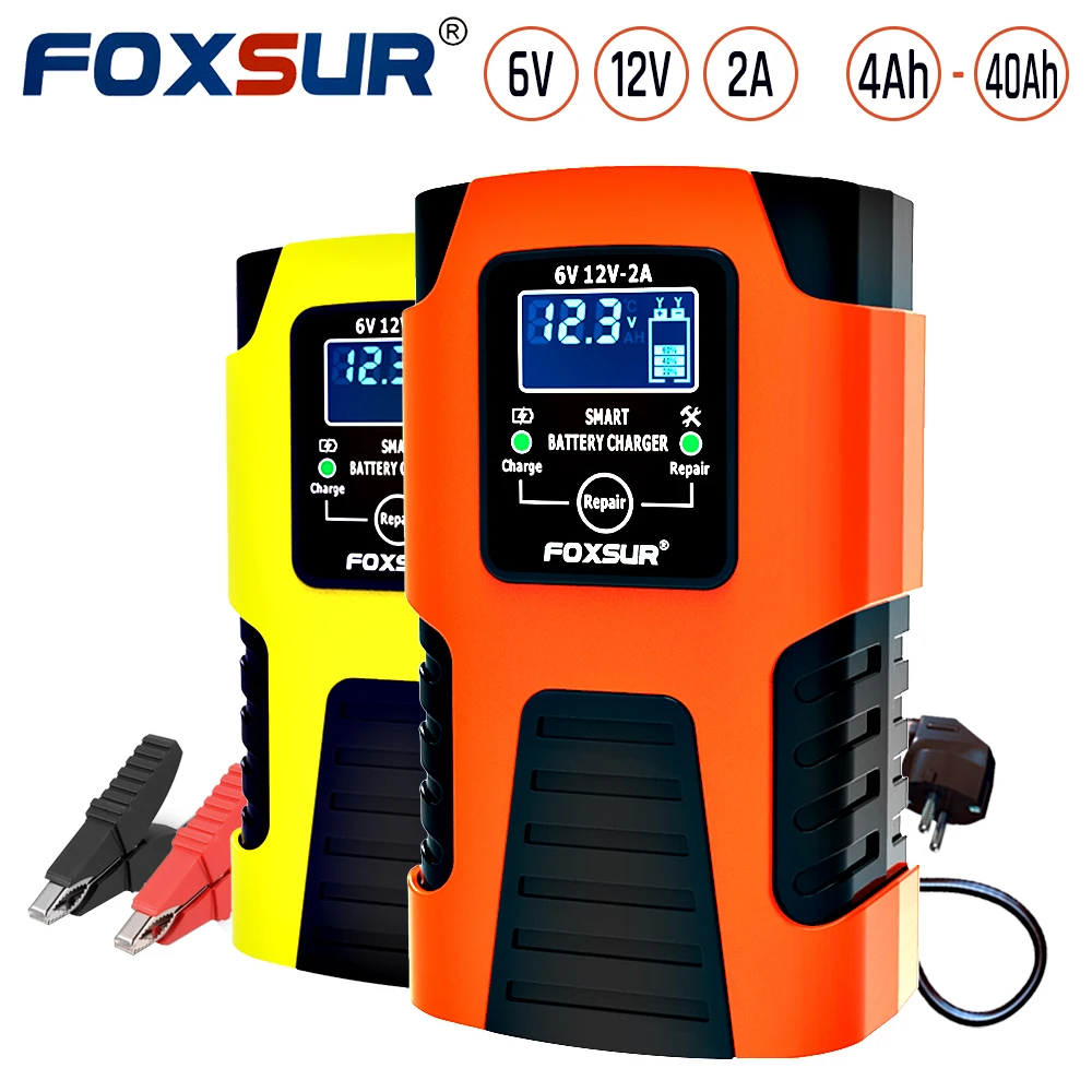 

FOXSUR 12V 2A Battery Charger For Cars,6V 4Ah 40Ah AGM ATV Lawn Mower Repair Trickle Motorcycles Fully Automatic Smart Charger