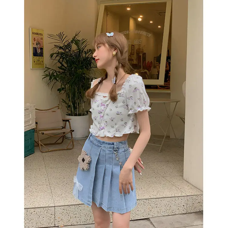 Женская джинсовая юбка летняя Корейская Ретро стиль с бантом высокая талия