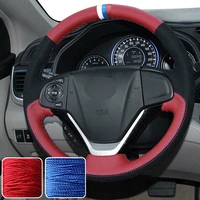 hand stitch wrap leather steering wheel cover for honda cr v 2012 16 super soft non slip durable car interior