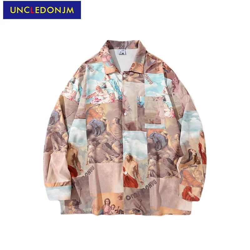 

UNCLEDONJM Casual Shirts 2021 mens fashion clothing trends harajuku shirt High Street streetwear button up shirt 0039