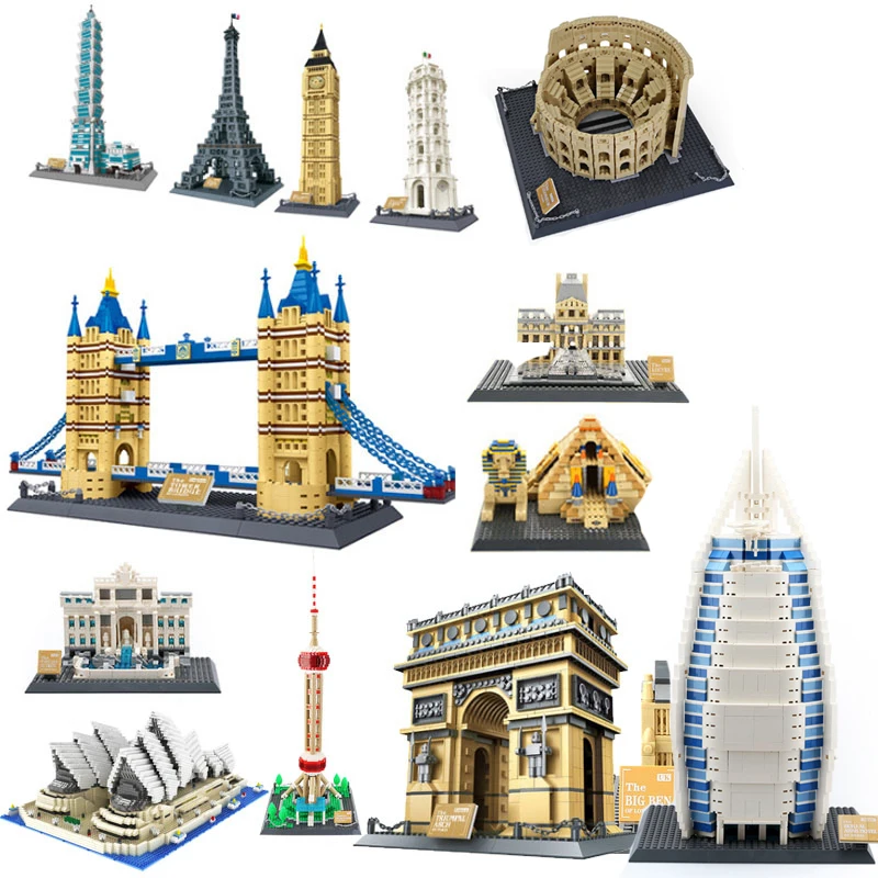 

World's Famous Architecture Urban Street View Louvre Pyramid Big Ben Of London Building Blocks Construction Bricks Kids Toy Gift
