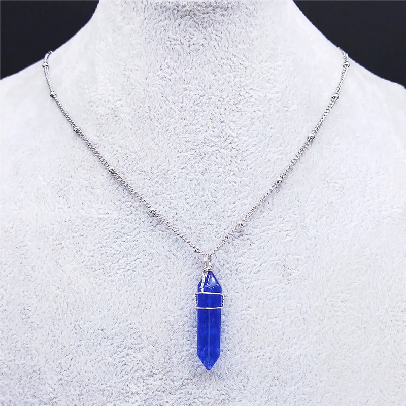 

Bohemia Stainless Steel Natural Stone Divination Board Charm Necklaces Lapis Lazuli Necklace Women Jewelry bijoux N2260S05