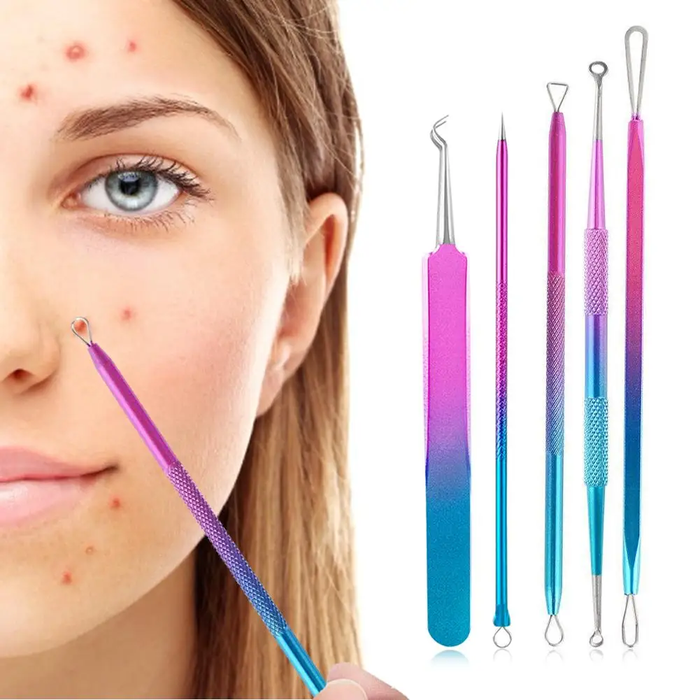 

5pcs Rainbow Stainless Steel Acne Needle Blackhead Removing Pin Tool Set Blackhead Remover Kit