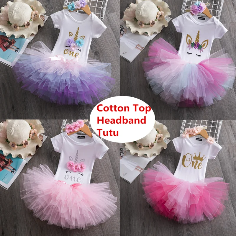 Комплект для новорожденных девочек летнее Хлопковое платье с единорогом повязка