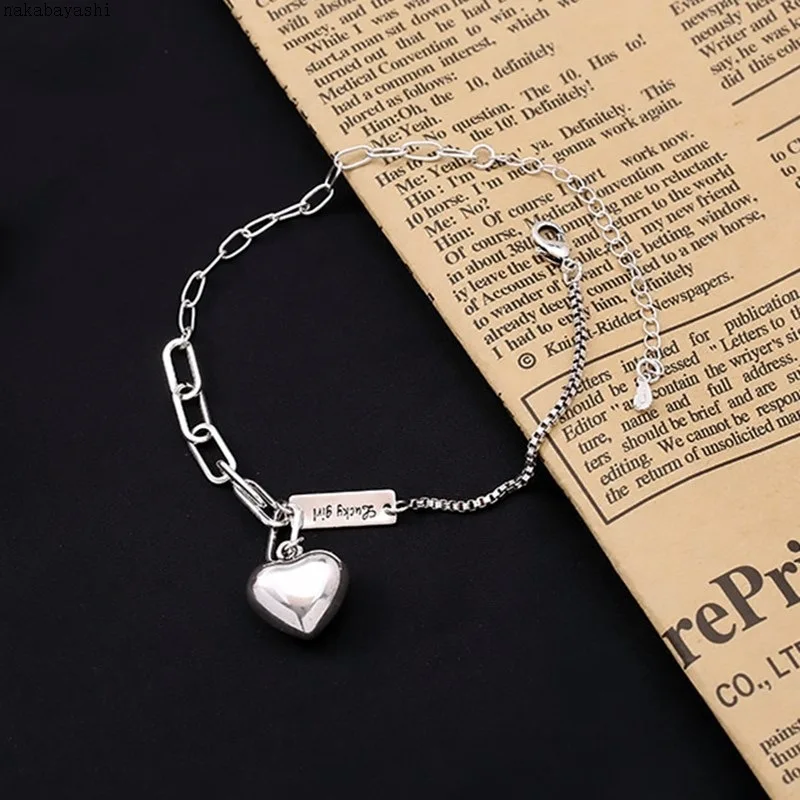 

Hot Creative Design Letter Bracelet Brand New Style Women's Bracelet Thai Silver Chain Heart-Shaped Bracelet Exquisite Jewelry