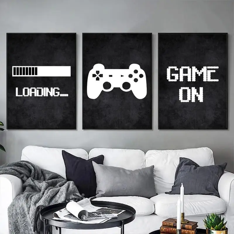 

Black and White Game Loading Canvas Painting Gaming Control Poster Gamer Wall Art Nordic Home Decor Living Room Wall Pictures