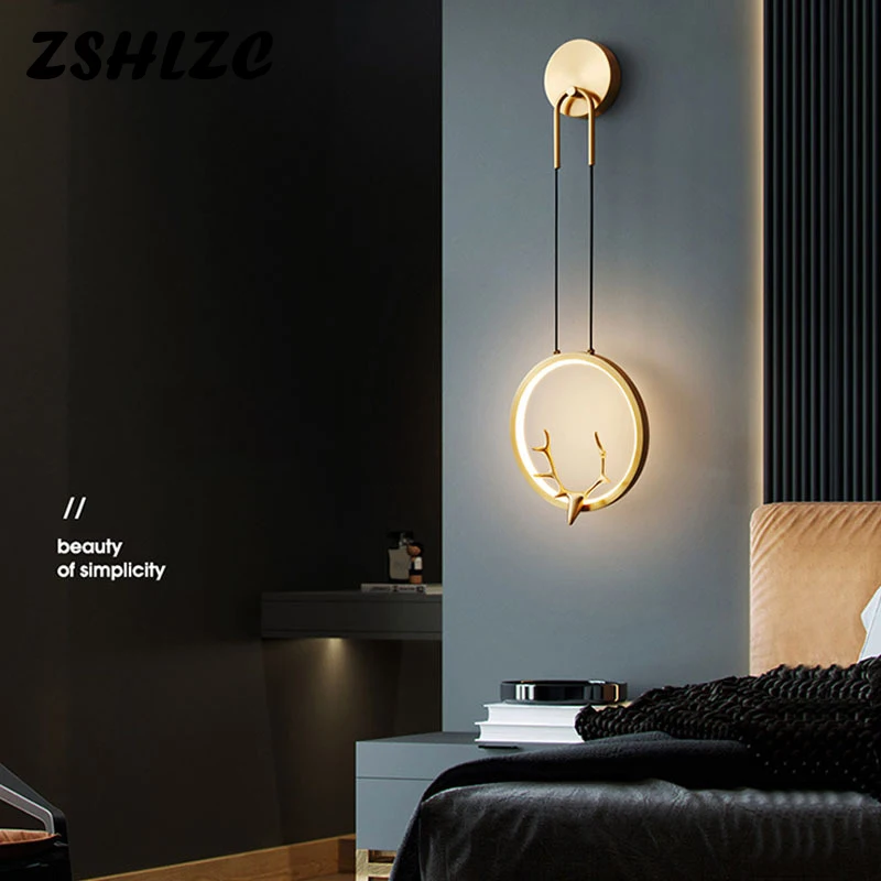 

Copper Wall Lamps for Bedroom Bedside Living Room Hallway Stairs Nordic Modern Luxury Home Indoor Decor Led Light Lustre Fixture